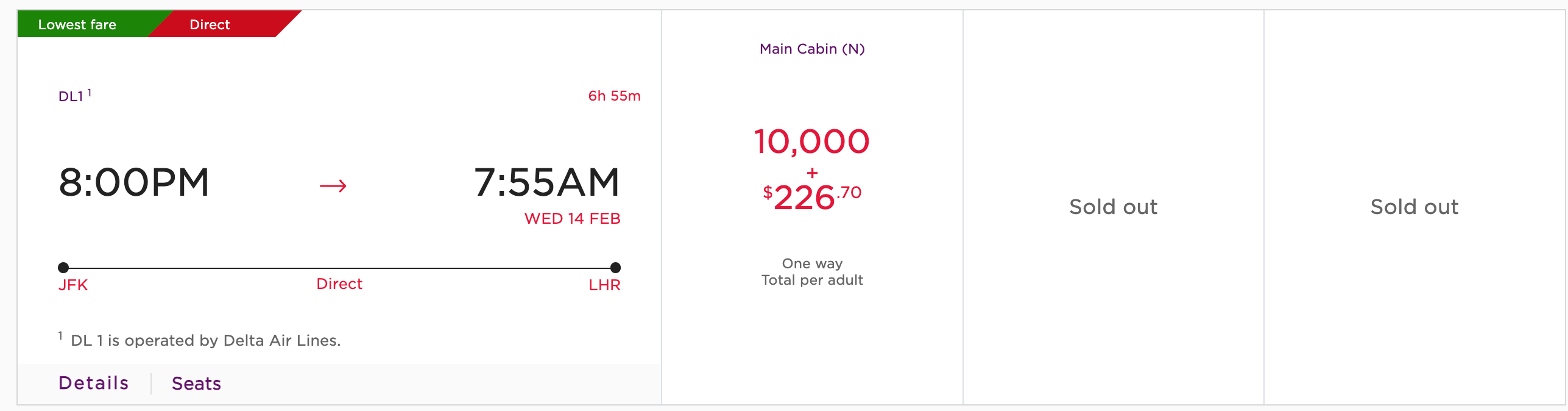 Virgin flight from JFK to LHR