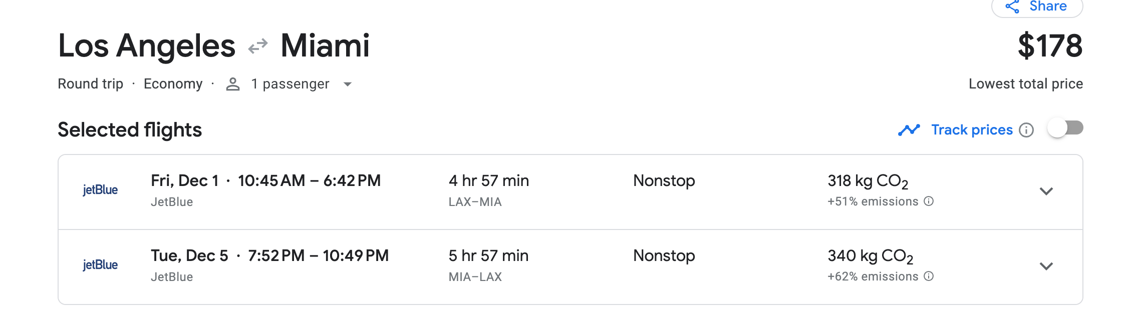 LA to miami flight