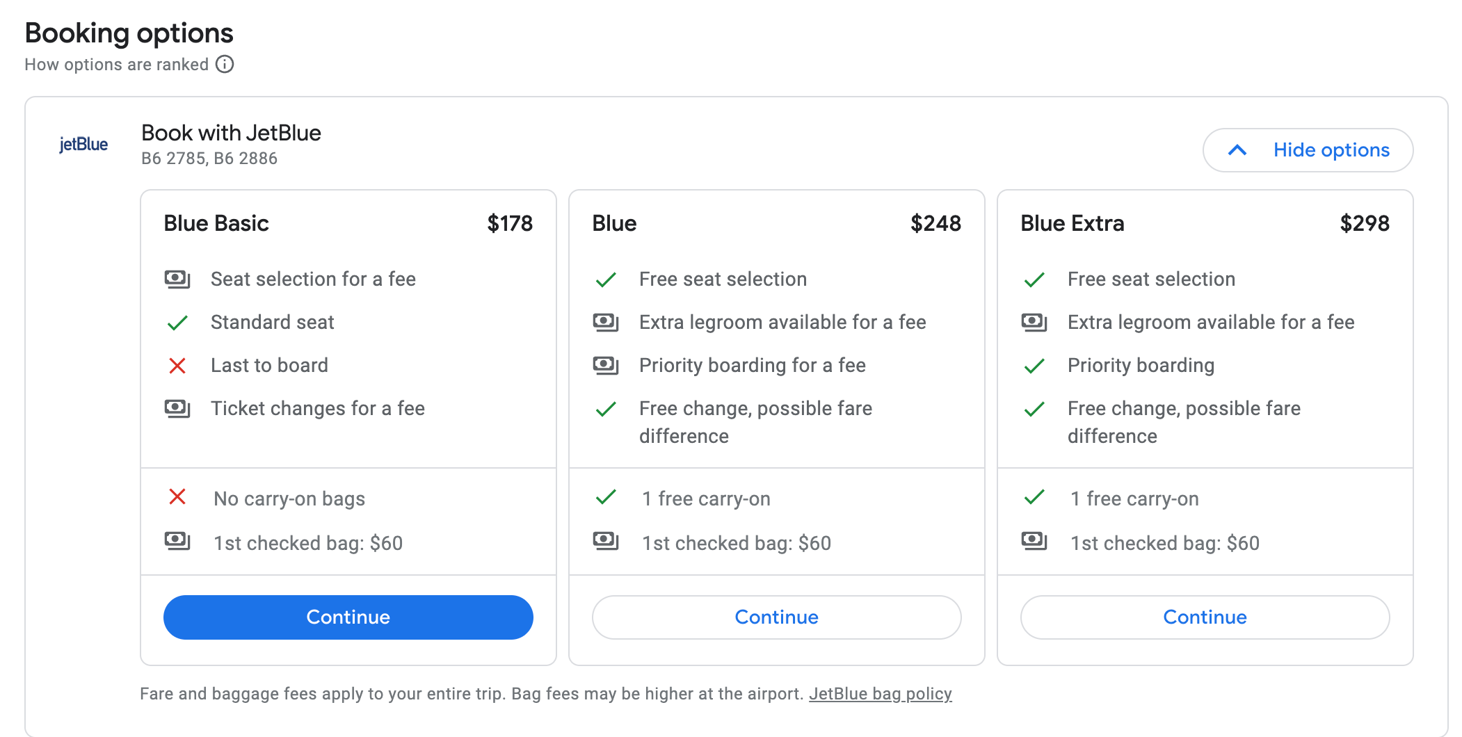 jetblue options