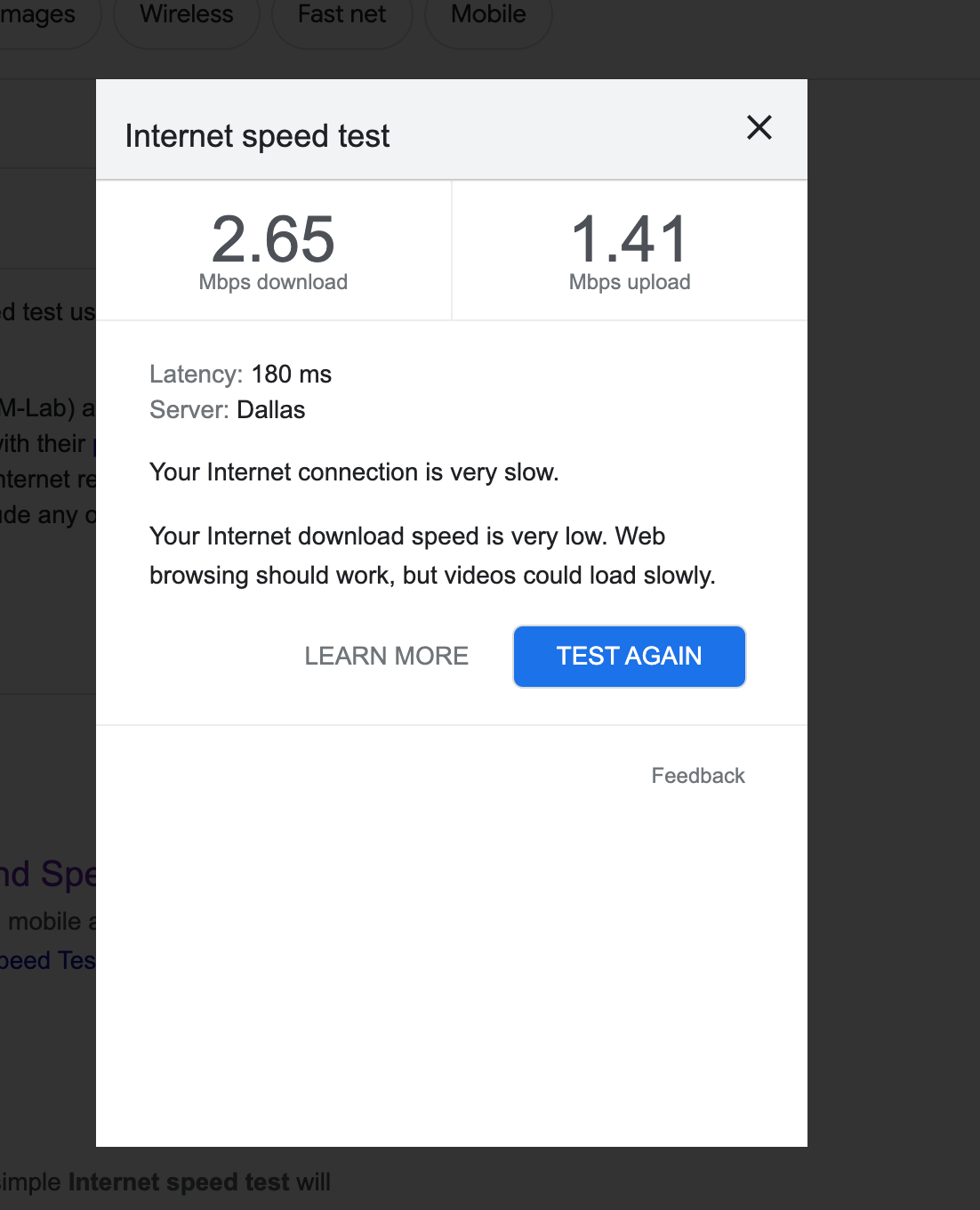 Internet speed test during flight