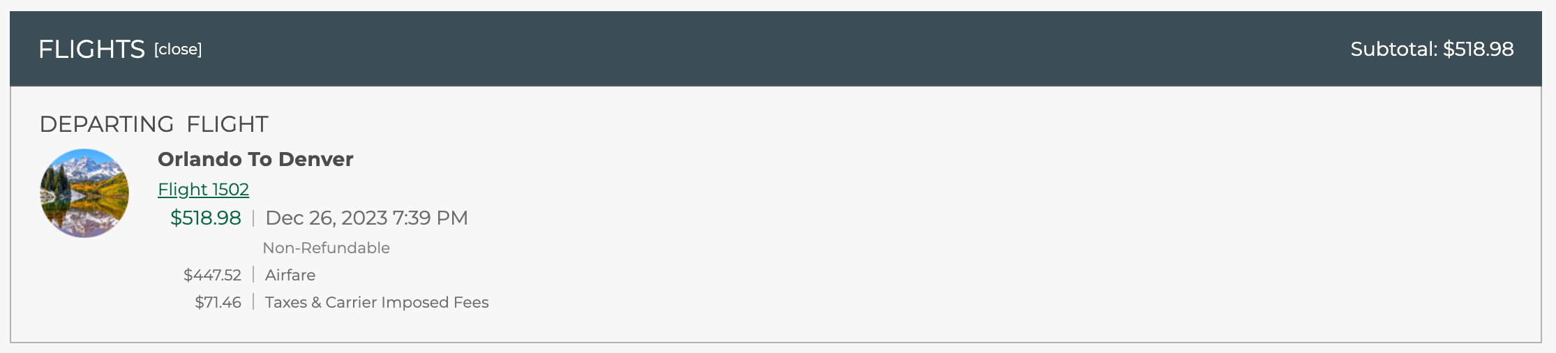An expensive Frontier Airlines flight from Orlando to Denver over the holidays