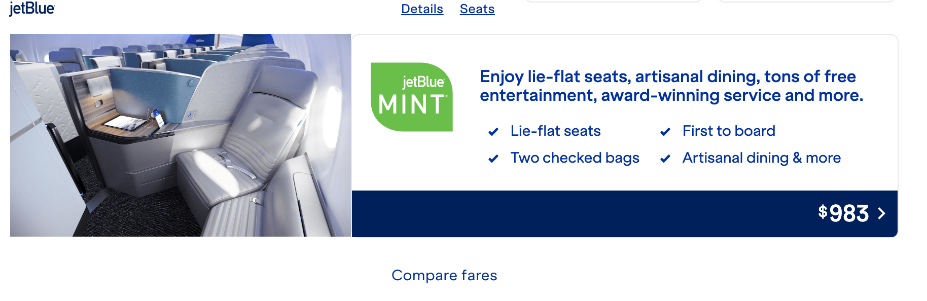 Mint offerings Jetblue