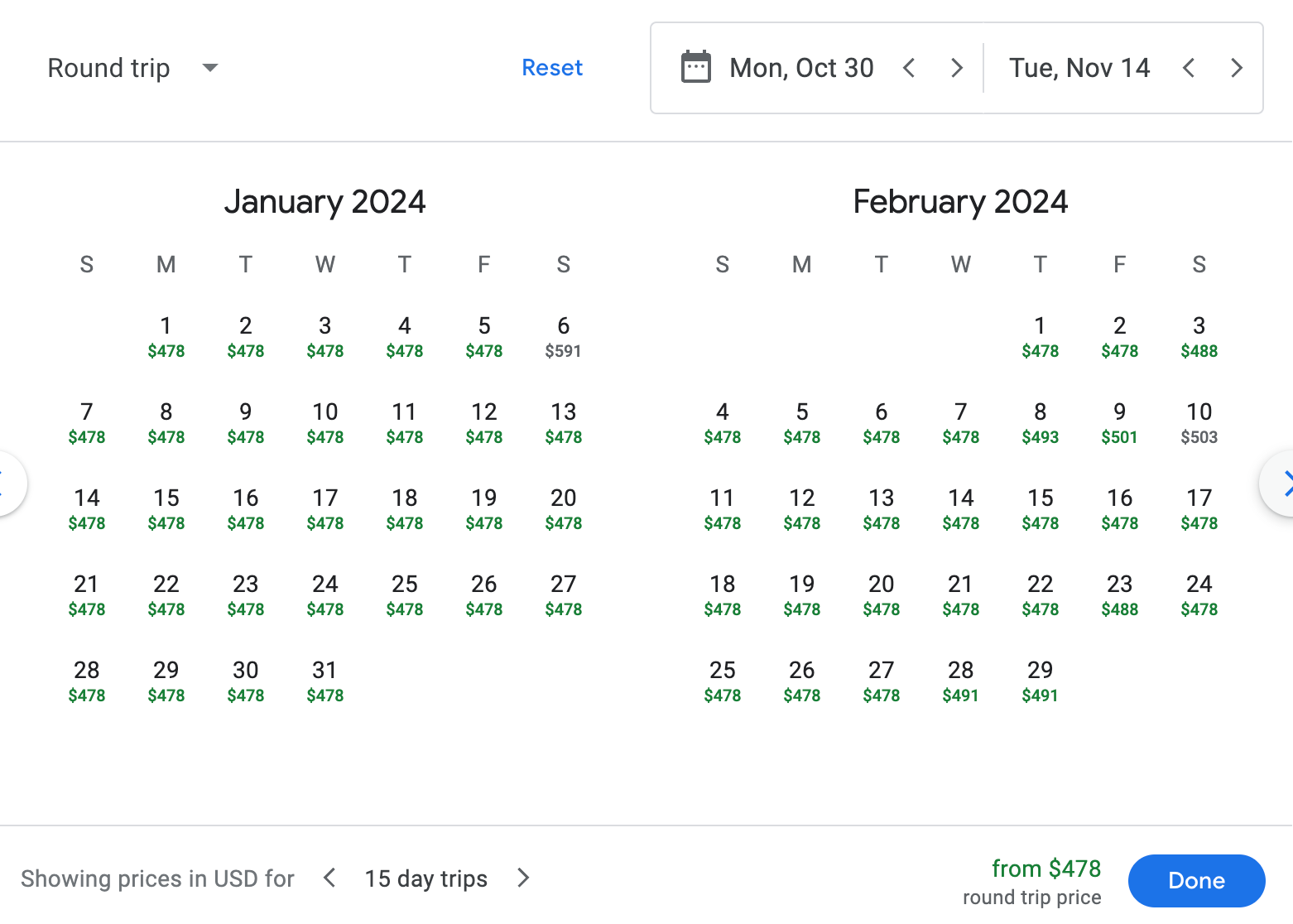flight calendar