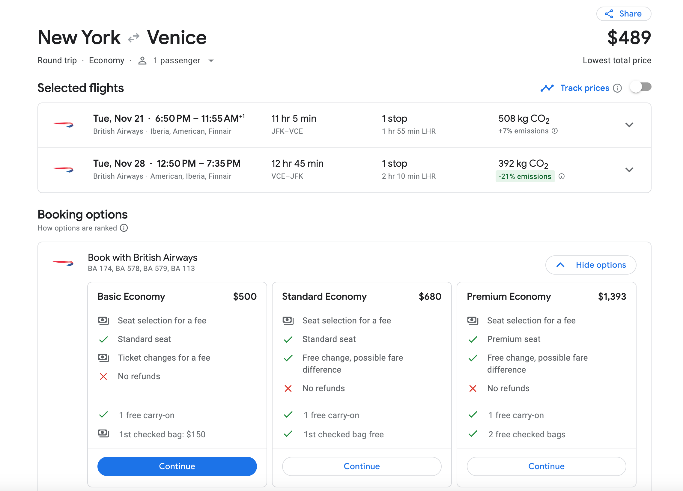 new york to venice flight