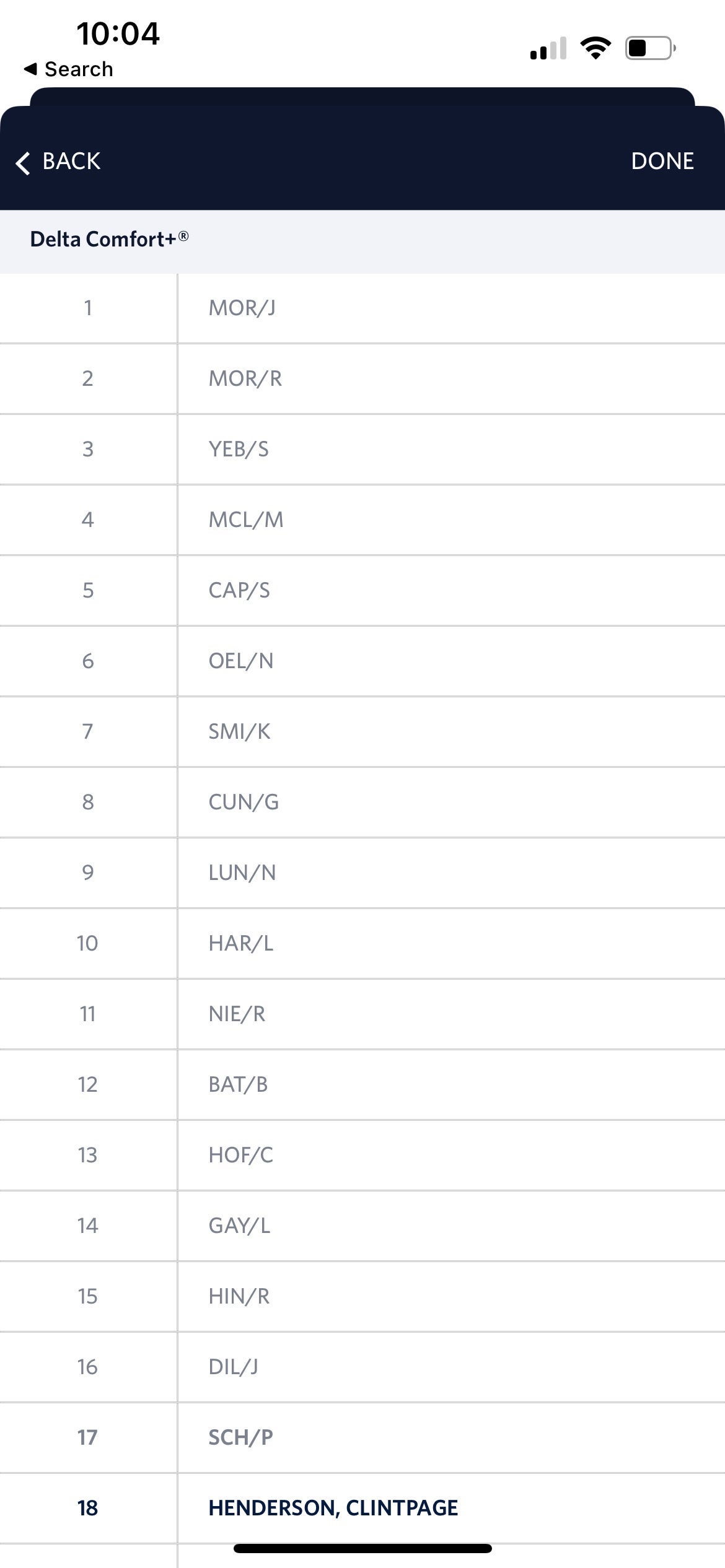 Upgrade list on Delta flight from SLC to JFK. DELTA.COM