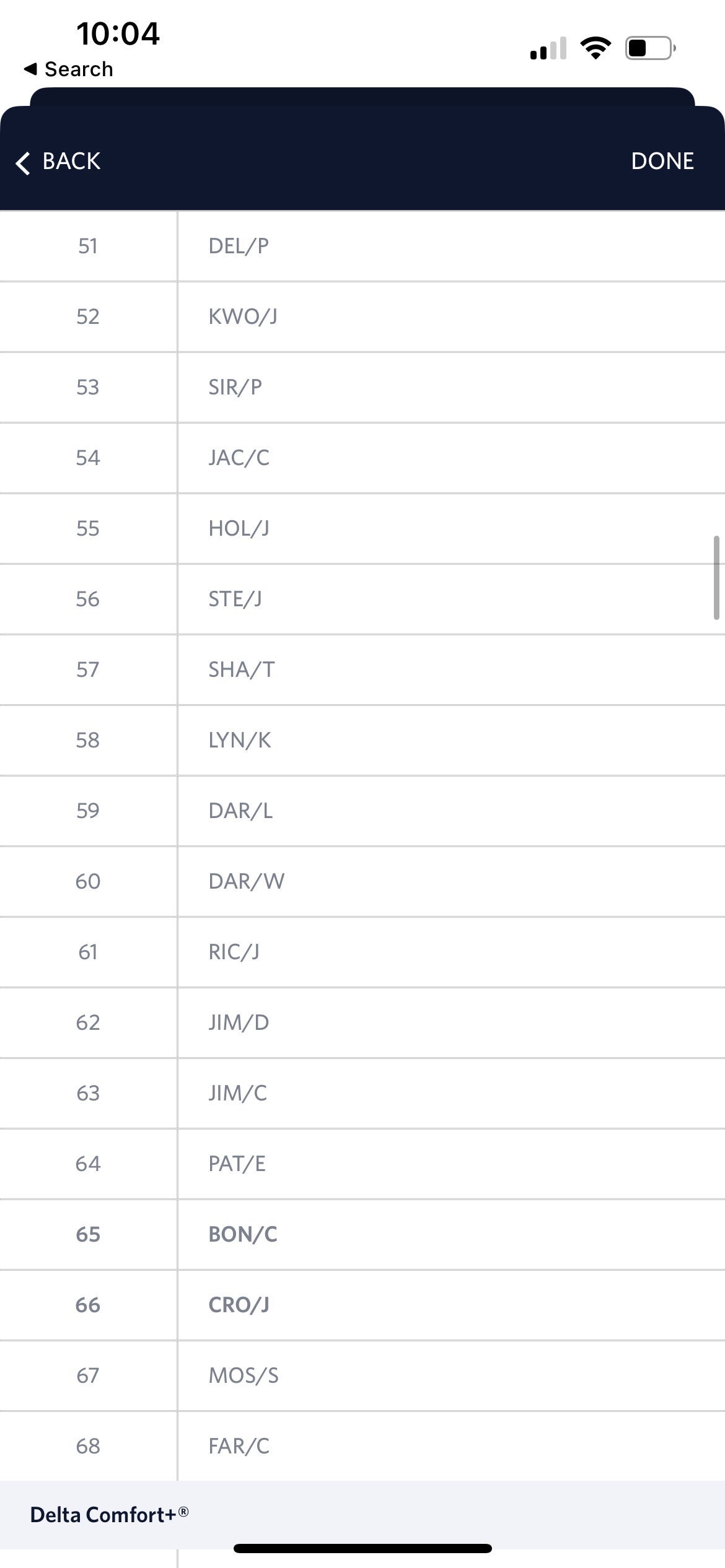 Upgrade list on Delta flight from SLC to JFK. DELTA.COM