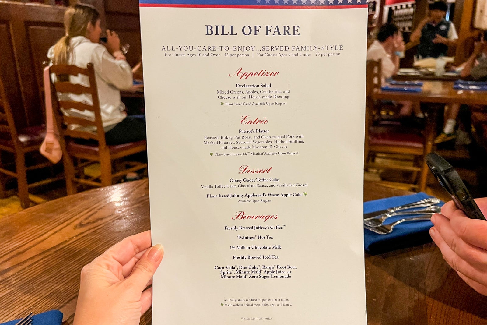 Menu at Liberty Tree Tavern