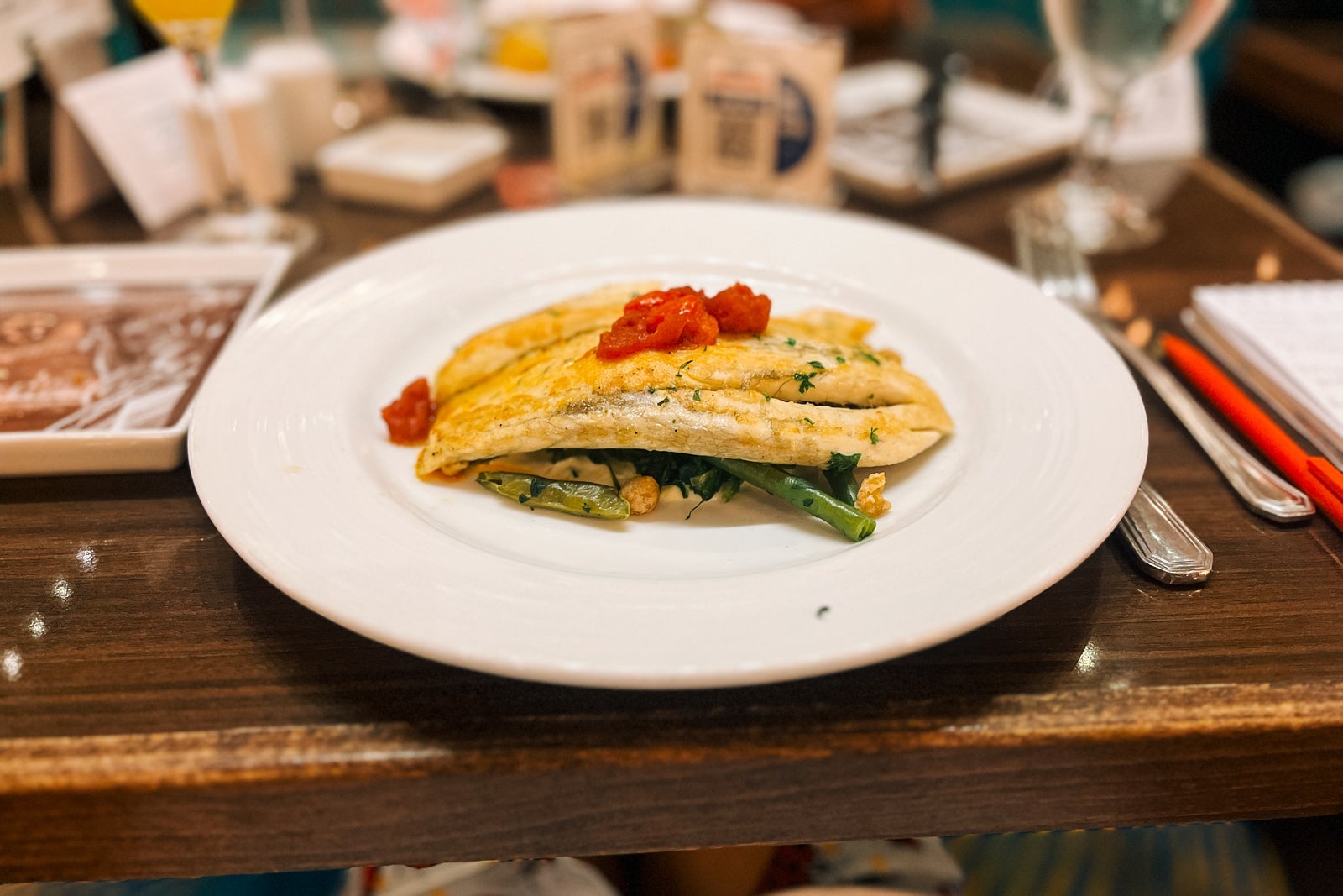 Fish dinner in main dining of Carnival Sunshine