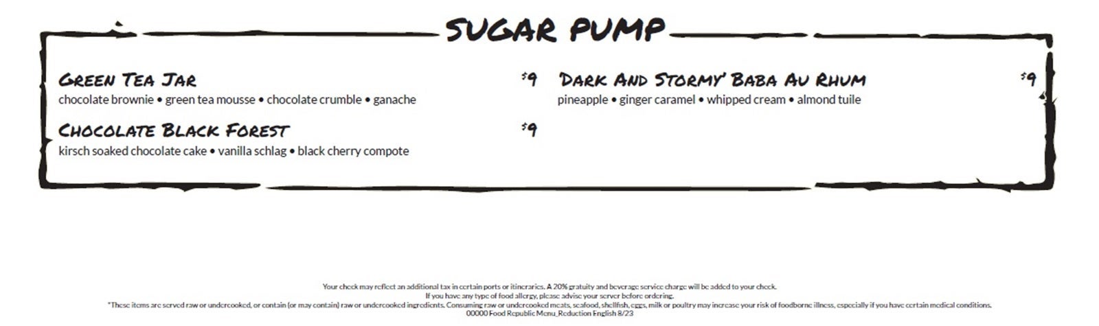 A menu with a short list of desserts