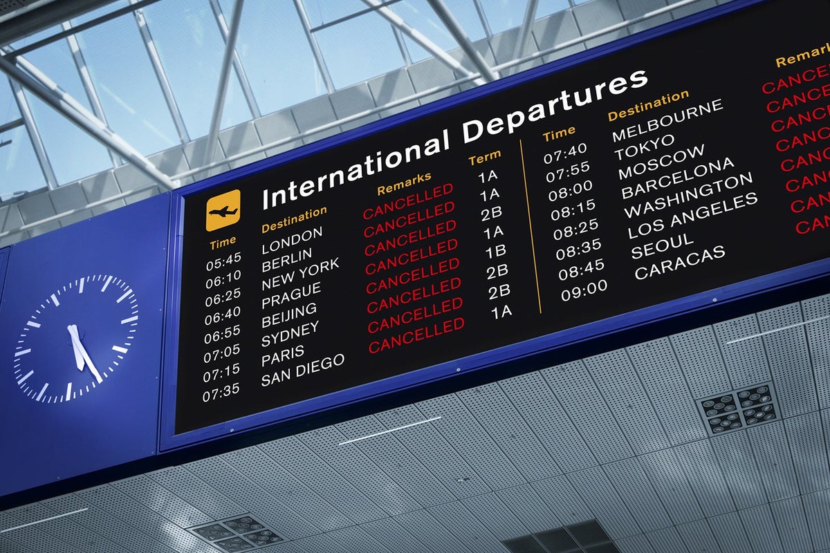 Flight departures information board at airport