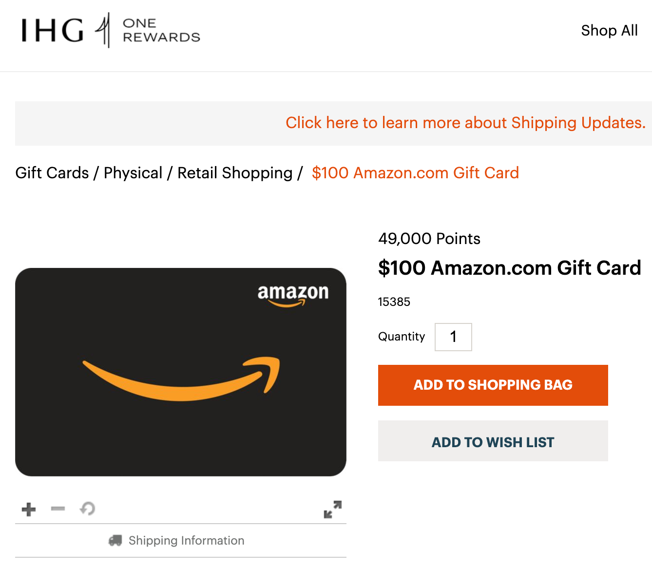 Redeem IHG points for Amazon