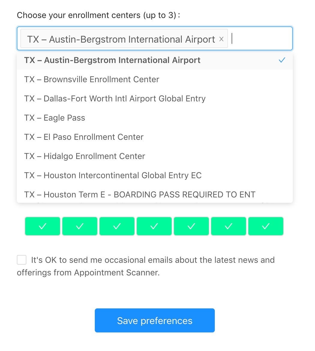 screenshot of signing up for Appointment Scanner