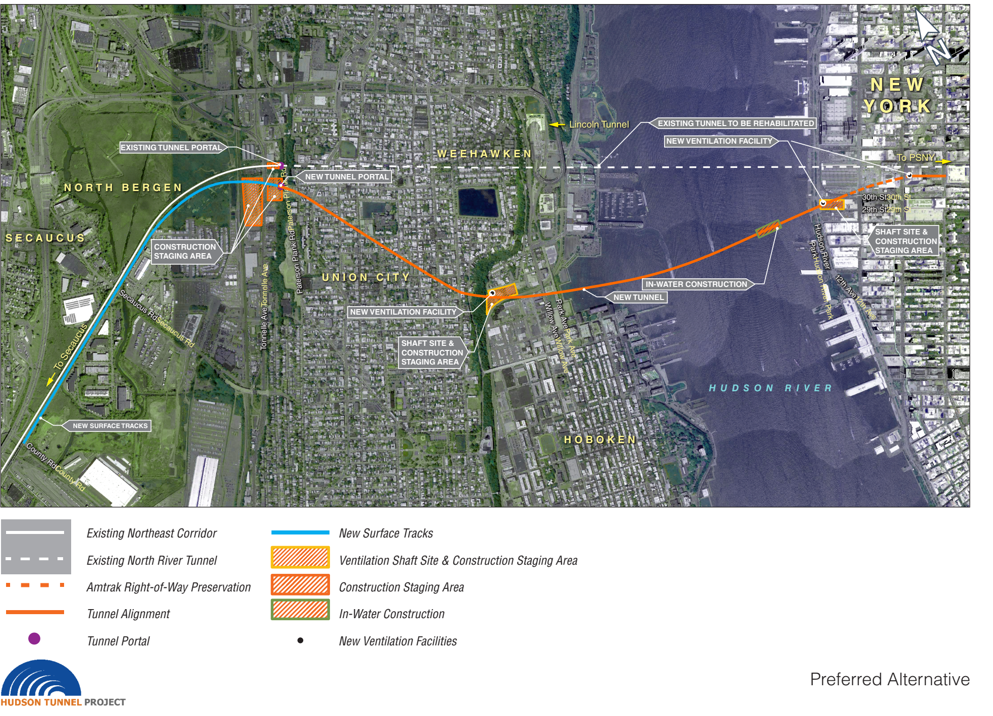 Map of the plans for the Hudson River tunnel project. HUDSONRIVERPROJECT.COM
