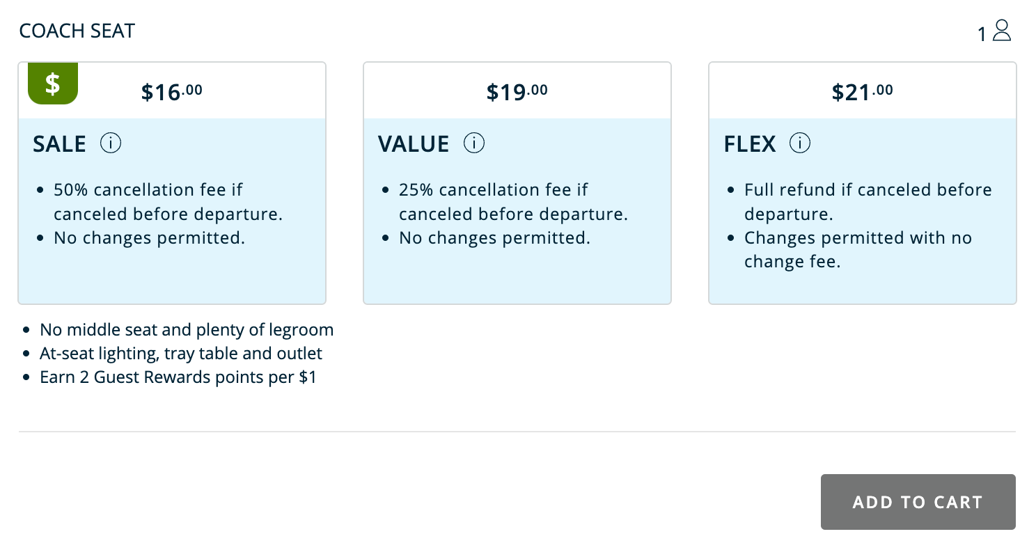 coach seat prices