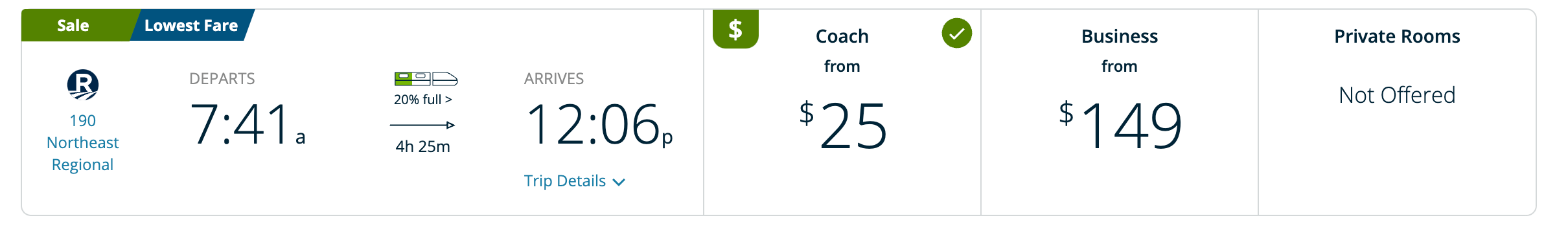 amtrak coach prices