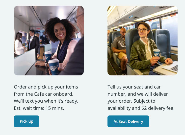 Screenshot from Amtrak cafe order