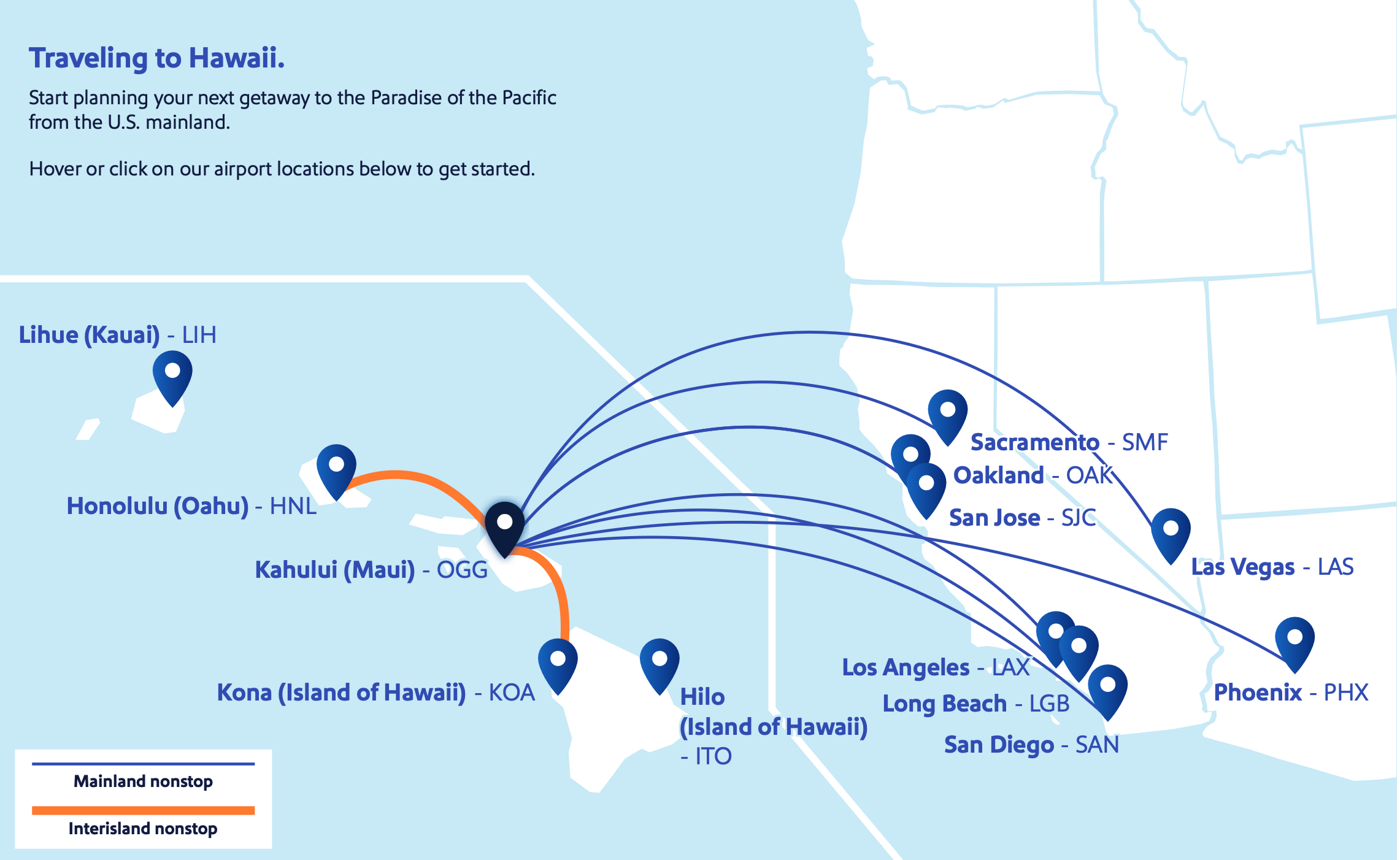 southwest map flights to hawaii
