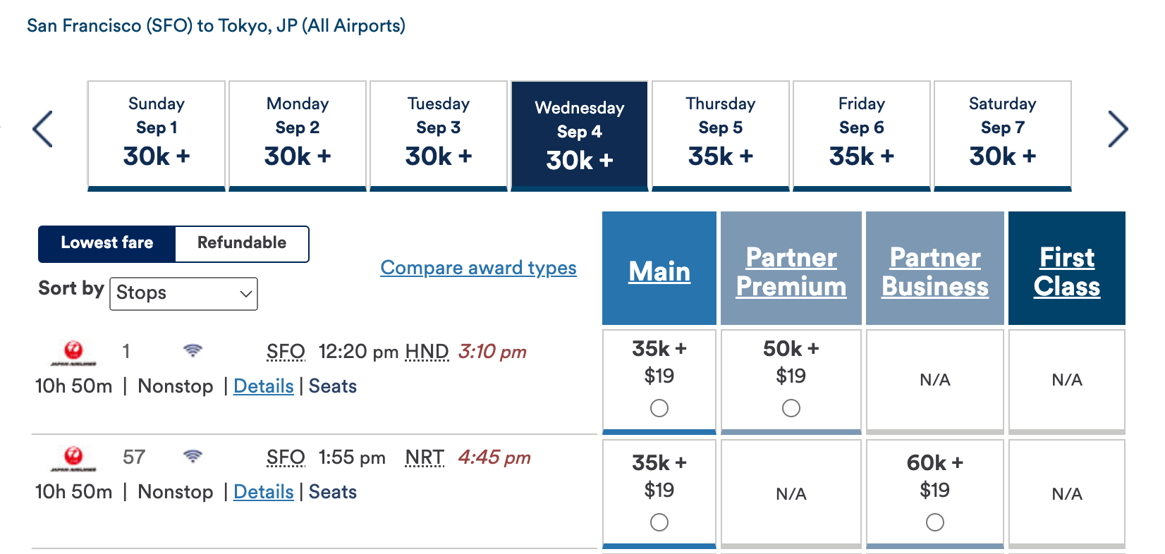 Alaska award ticket pricing on Japan Airlines