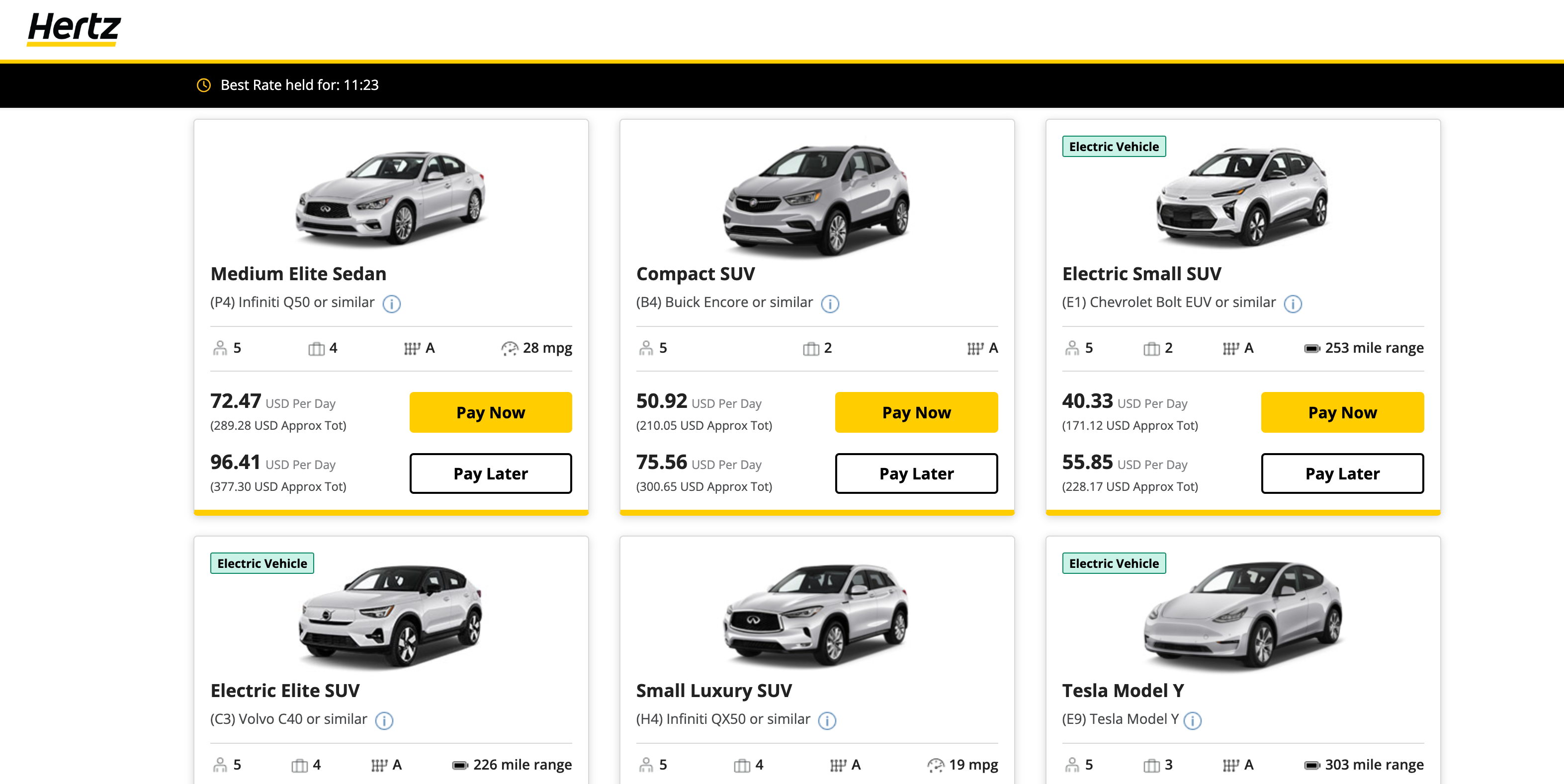 Car rental options at Hertz.