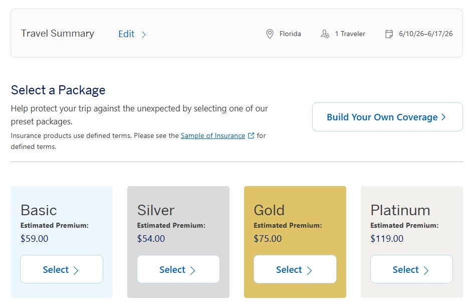 American Express travel insurance packages