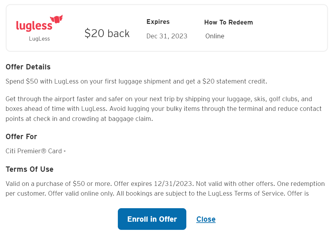 Citi Merchant Offer for Lugless