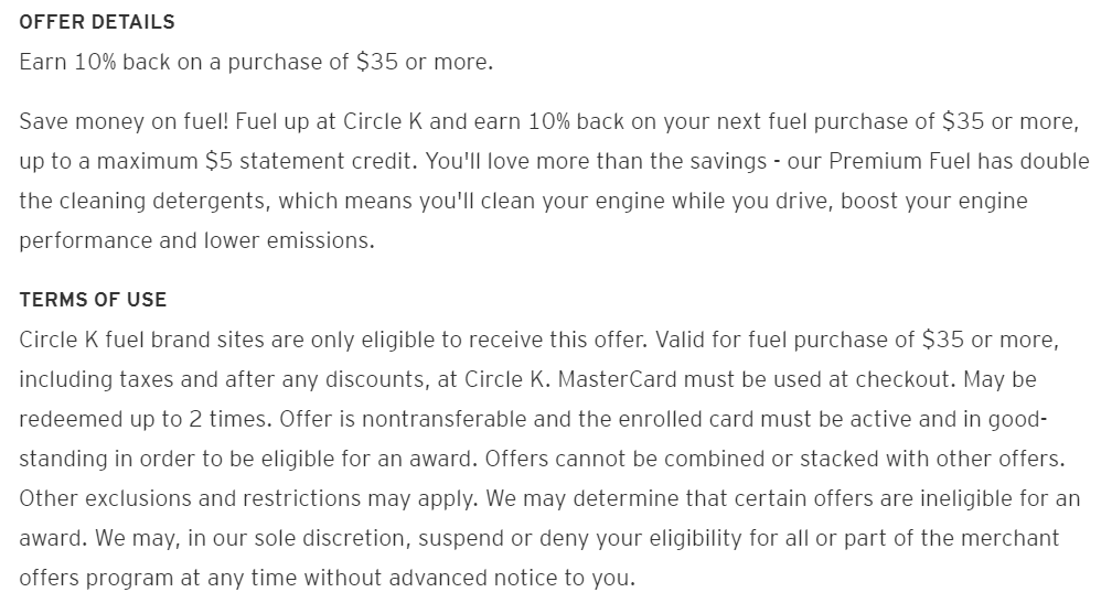 Citi Merchant Offers for Circle K fuel