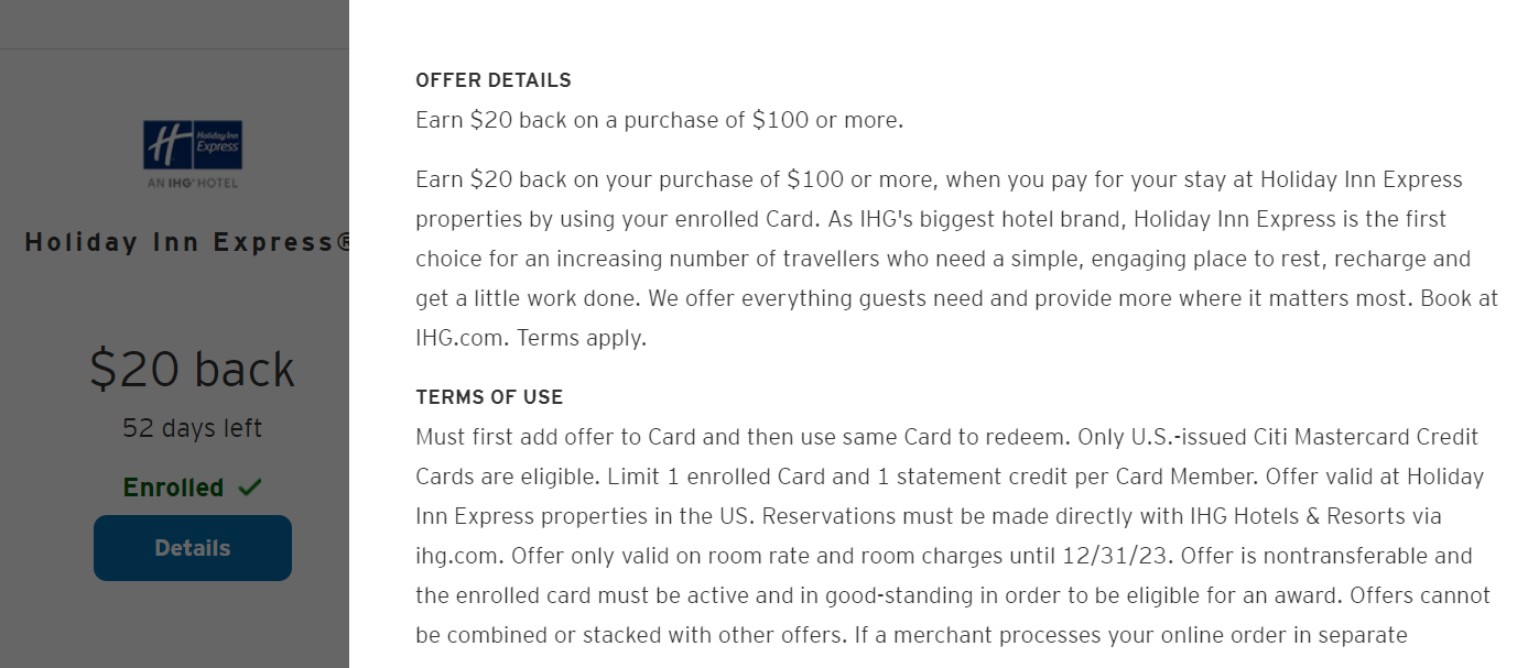 Citi Merchant Offer for Holiday Inn Express
