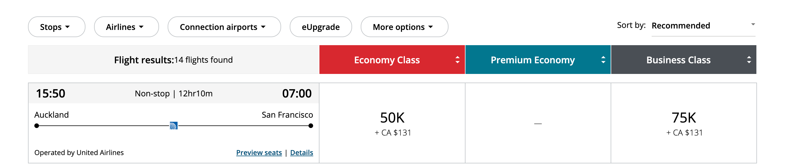 Aeroplan AKL to SFO award. AEROPLAN