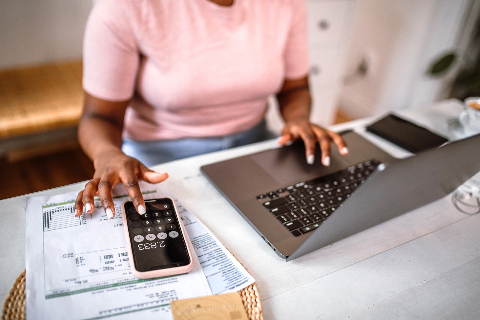 Woman calculating card value