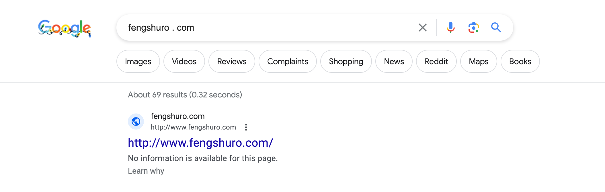 A Google search result for fengshuro.com