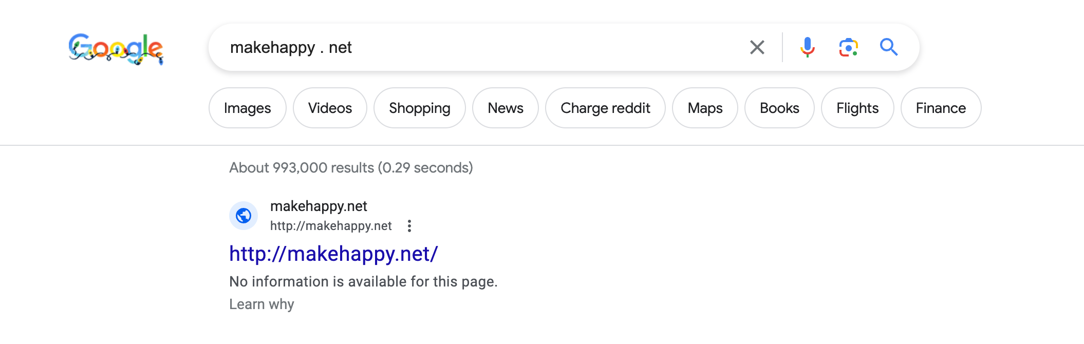A Google search result for makehappy.net