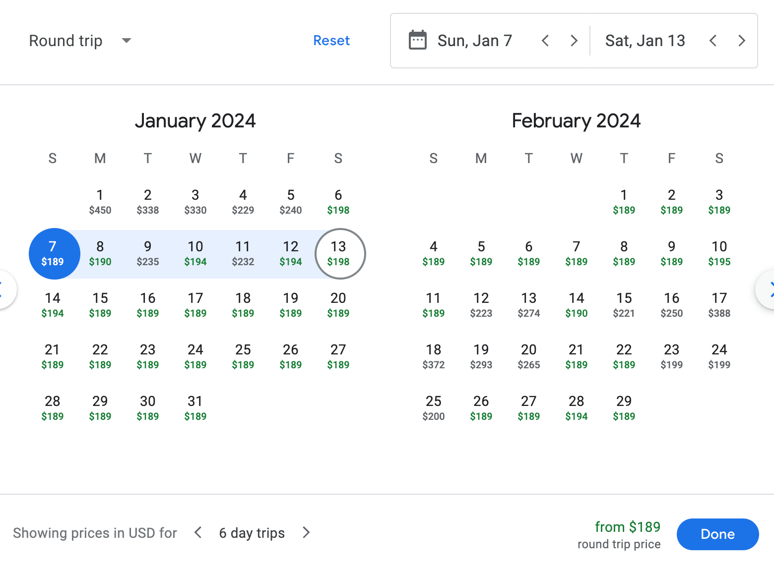 flight calendar