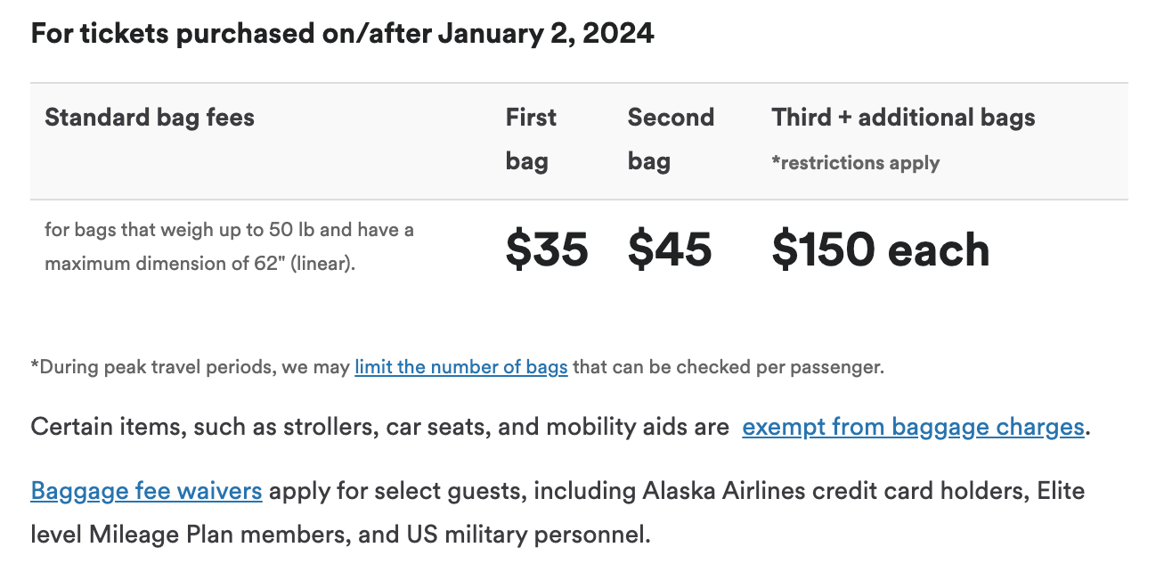 New Alaska baggage fees.