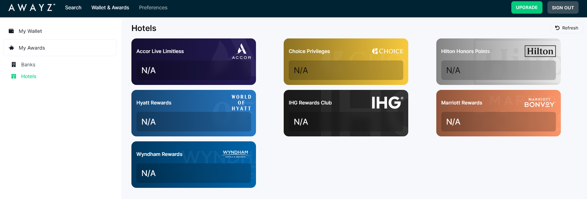 Enter reward balances in Awayz