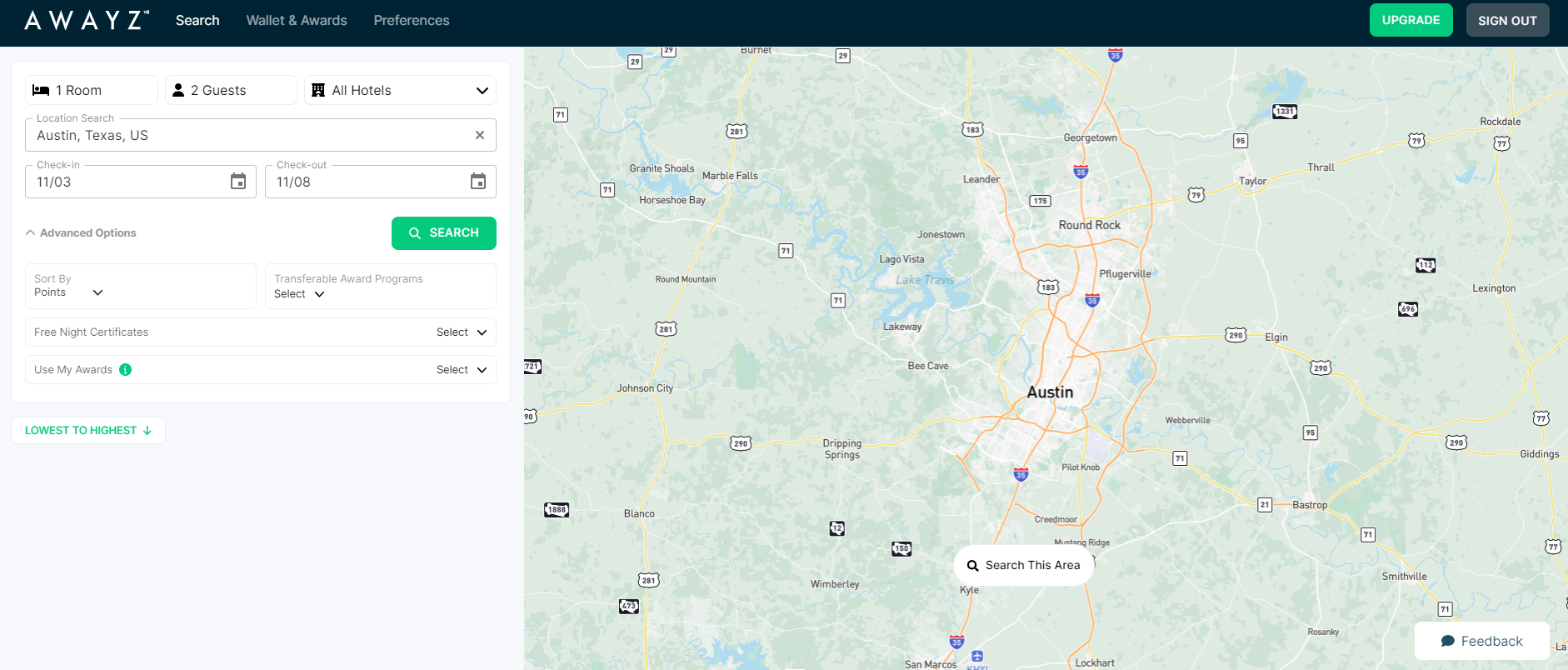 Awayz hotel award search