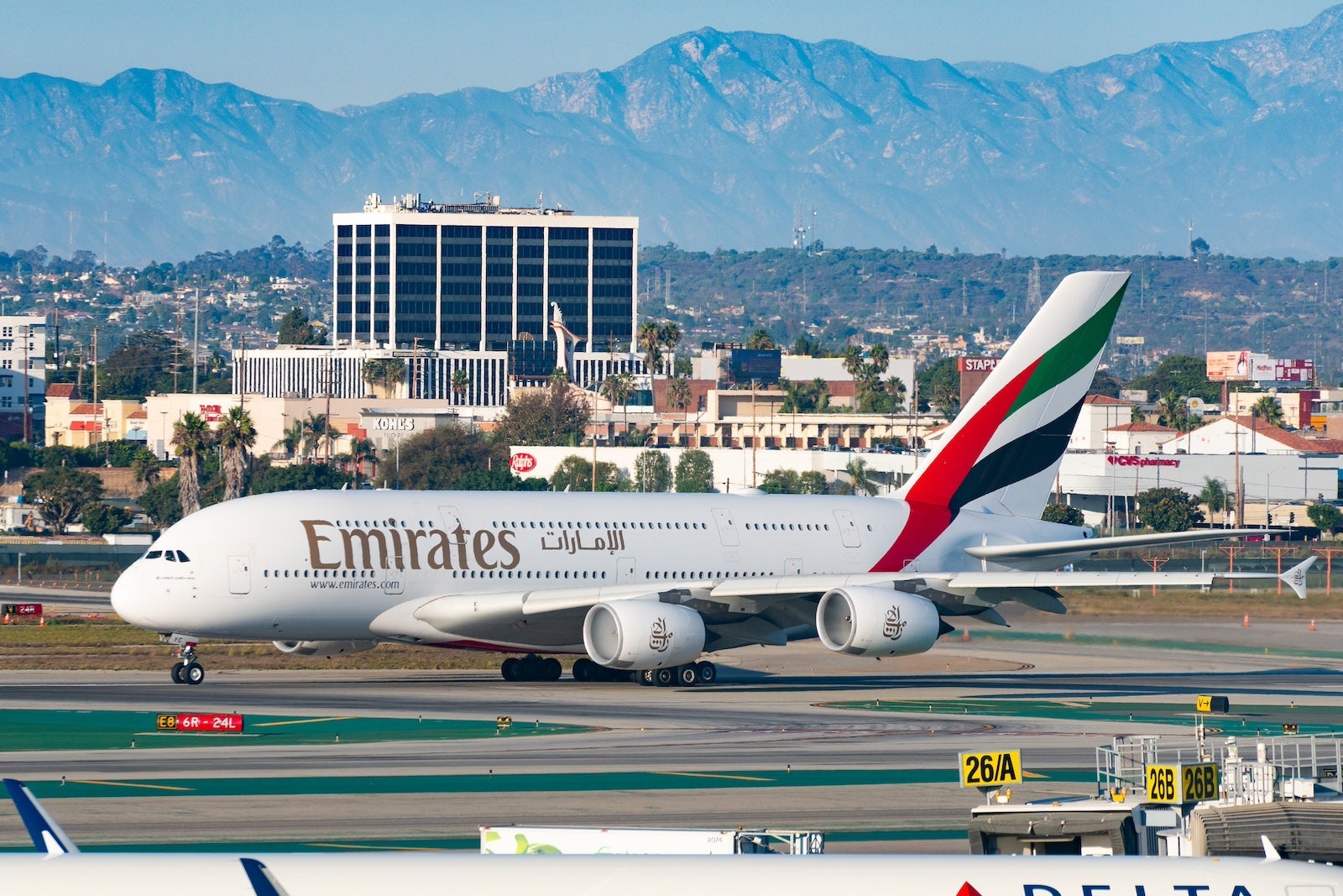 Emirates A380 on the runway