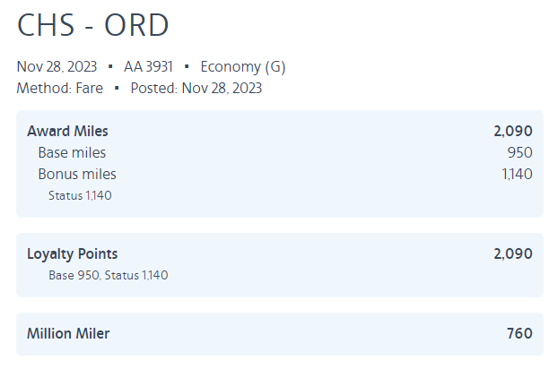 Earning American miles on a flight