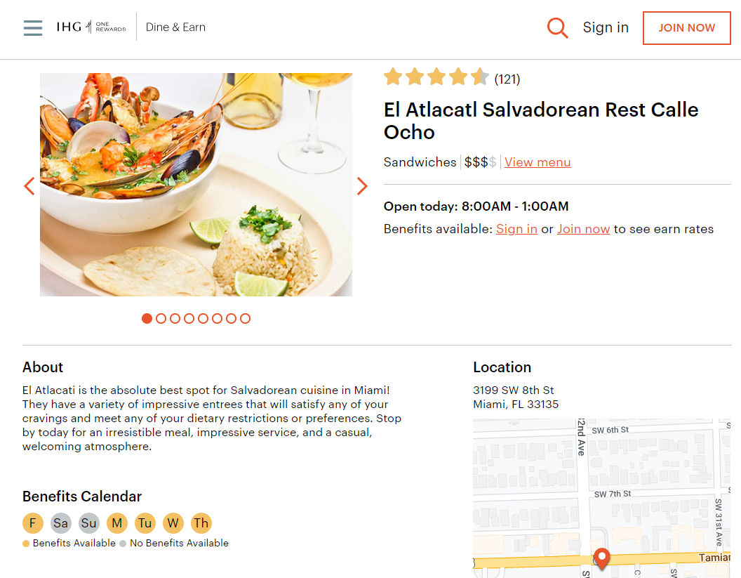 IHG One Rewards Dine and Earn restaurant