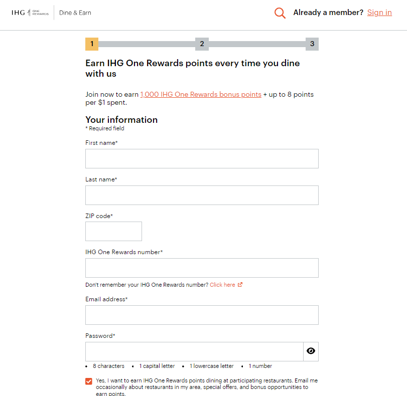 Join IHG One Rewards dine and earn
