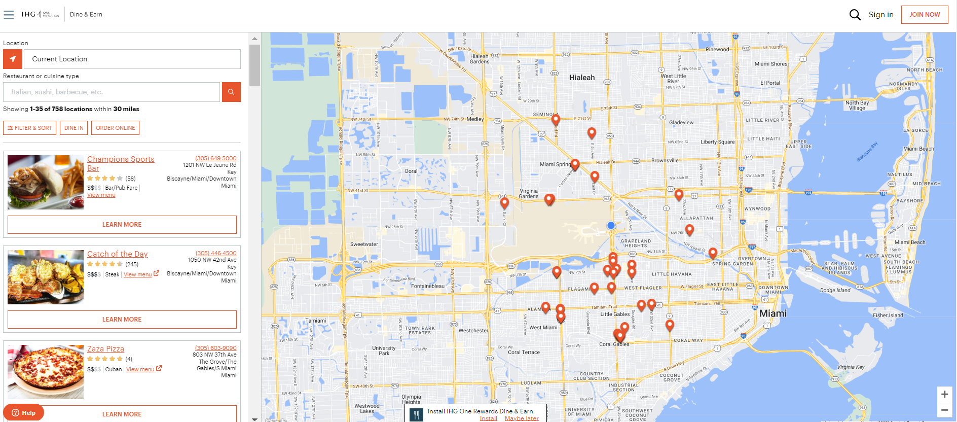 IHG Dine and Earn restaurants and bars