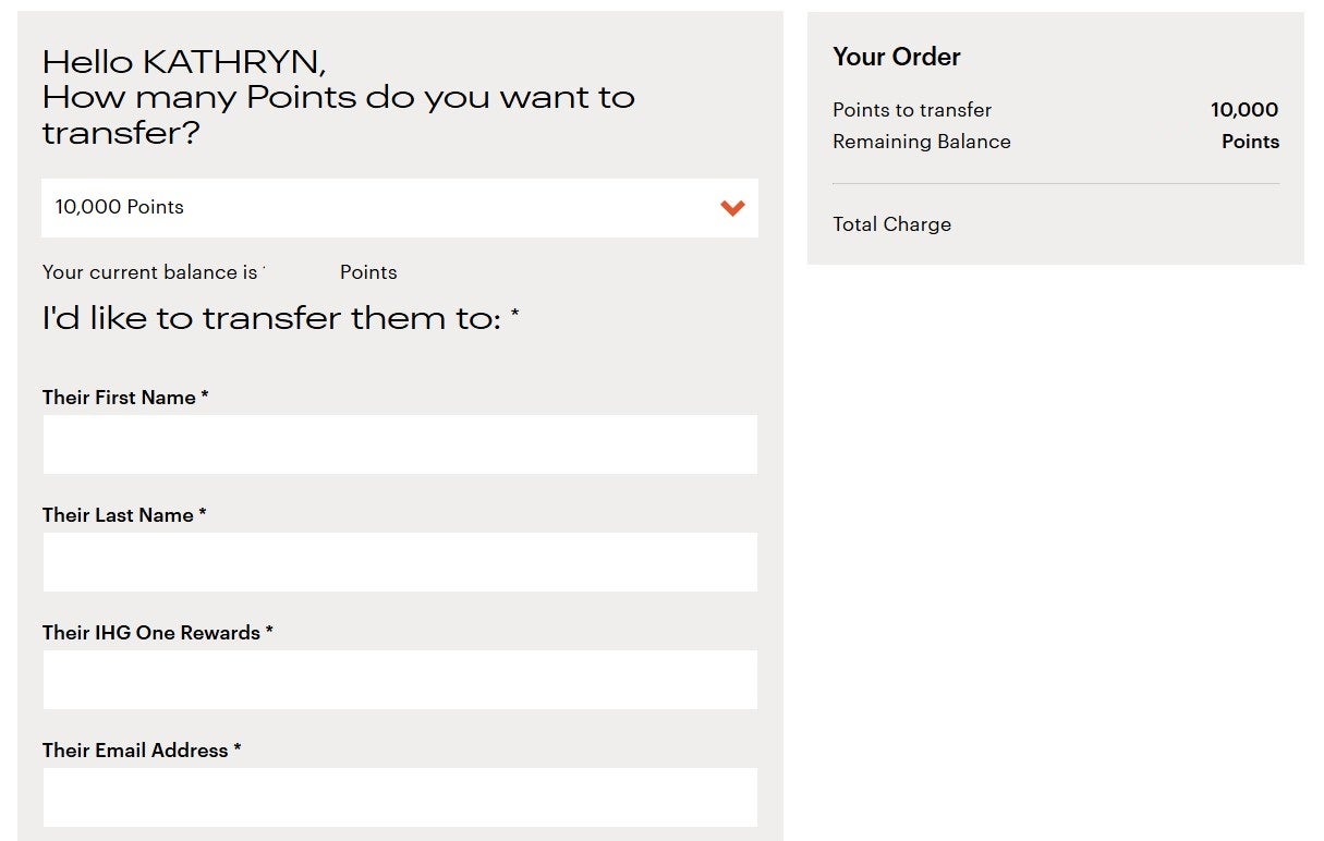 Transferring IHG points to another member