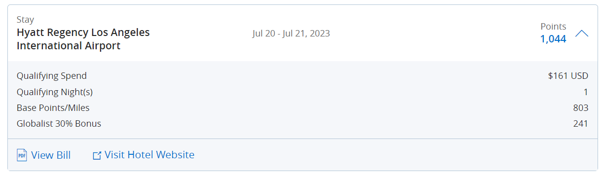 Earning Hyatt points on a stay