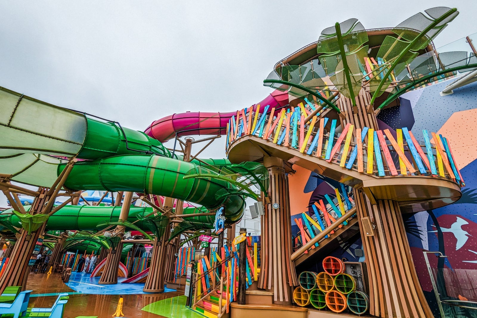Colorful waterslides on Icon of the Seas' Thrill Island and Category 6 water park