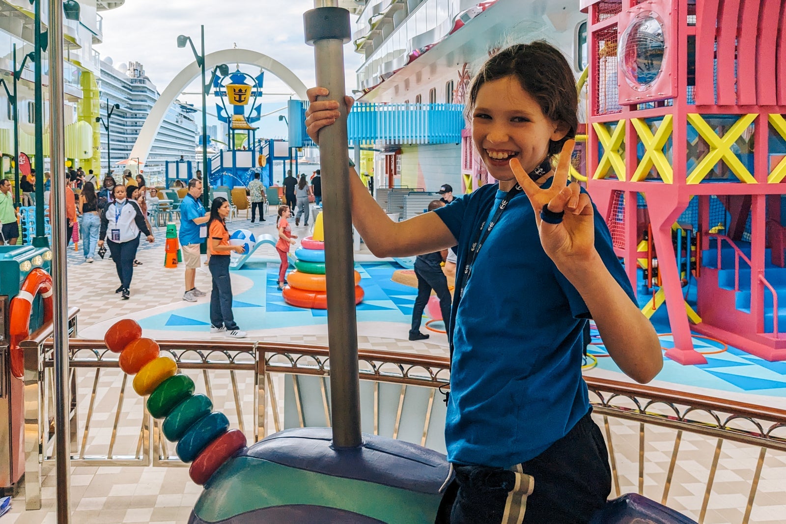 Young girl on carousel on cruise ship