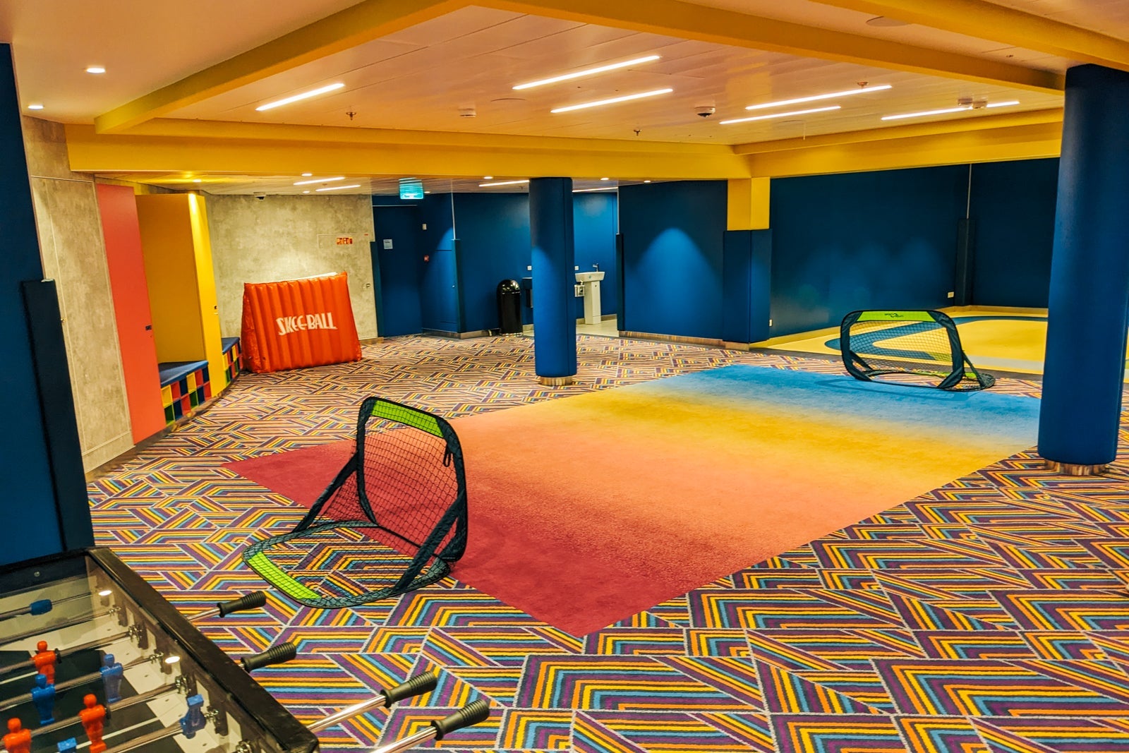 Indoor cruise ship kid play space with soccer nets and foosball