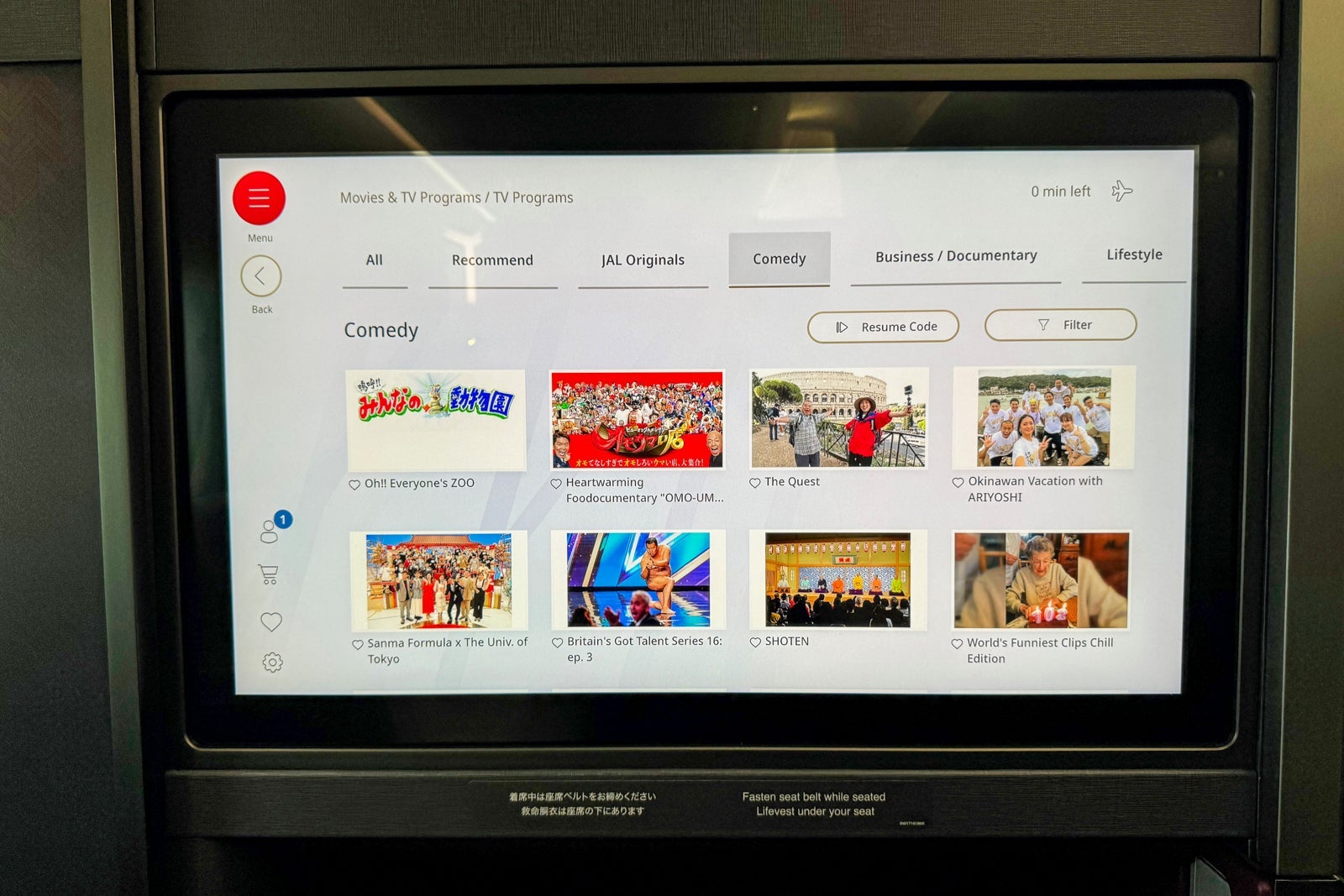 entertainment on Japan Airlines Inaugural
