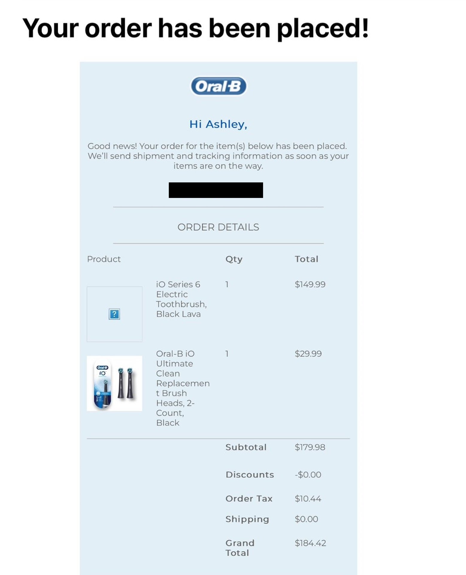 A screenshot of a receipt for an electric toothbrush