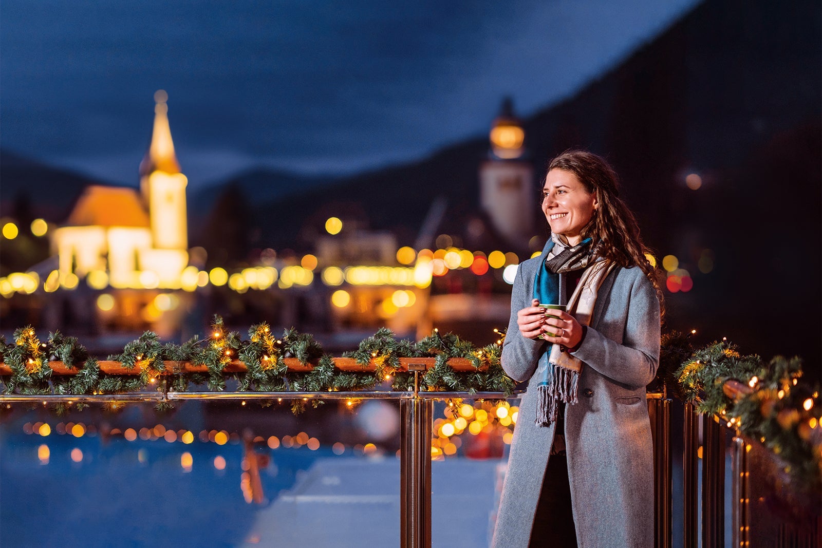 Woman on river cruise during holidays