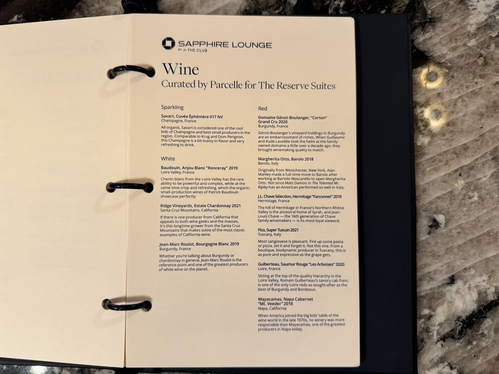 Menu for Chase Sapphire Lounge LaGuardia LGA