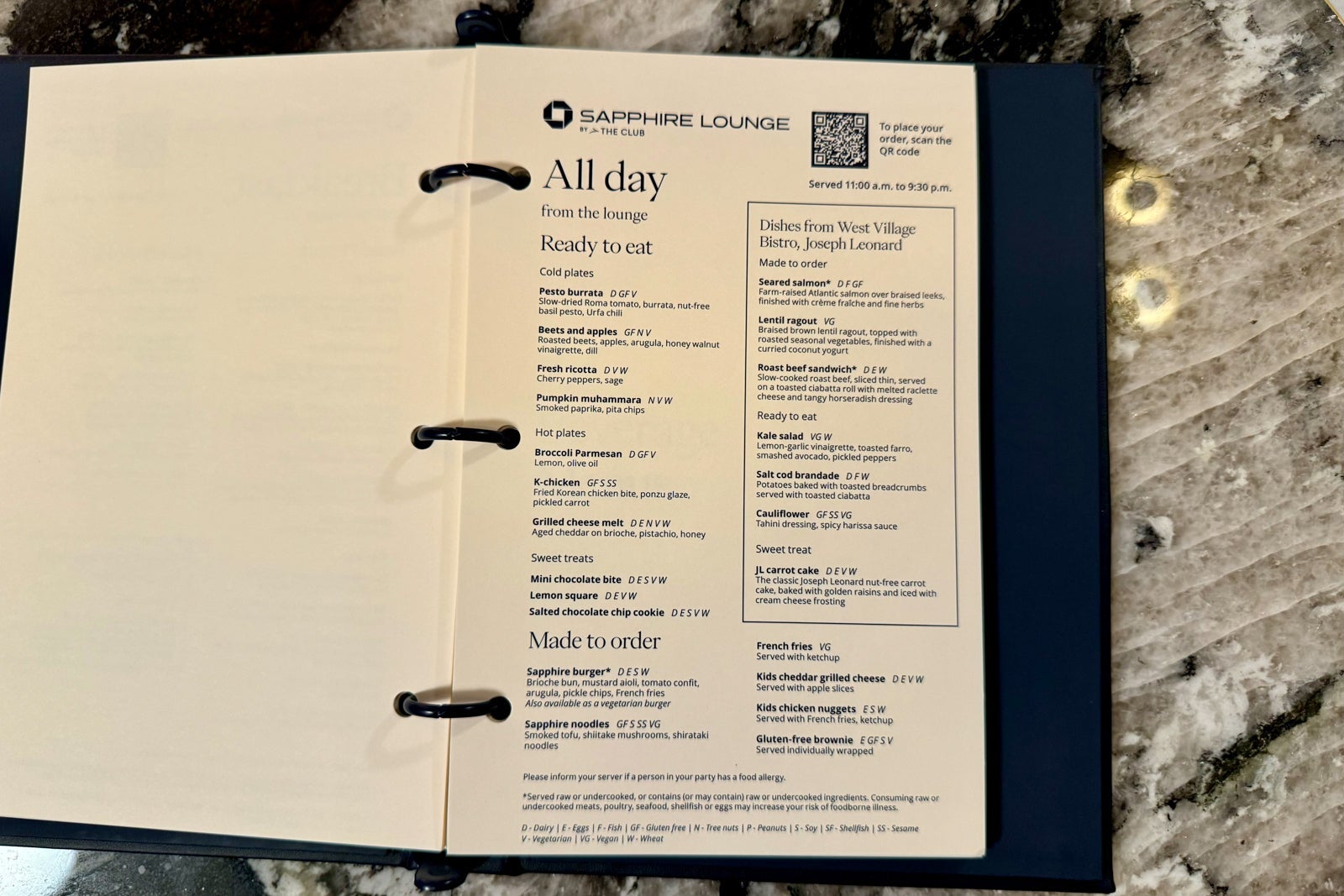 Menu for Chase Sapphire Lounge LaGuardia LGA